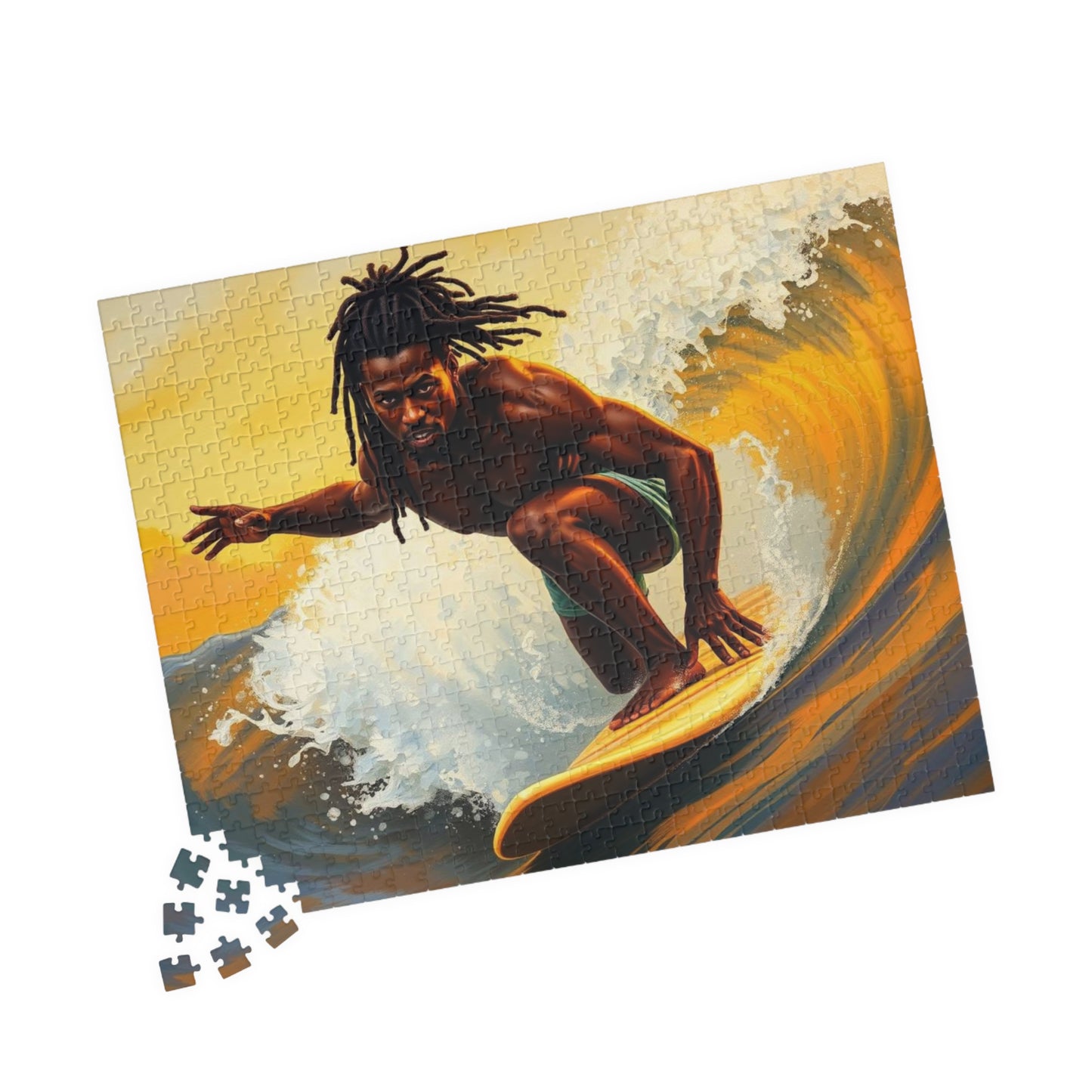 Afrocentric Surfing Puzzle, Relaxing Black Art Jigsaw for Beach Lover, Family Game Night, Perfect Holiday Birthday Gift for Surfer, Mindful