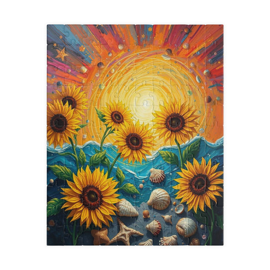 Sunflower and Seashell Jigsaw Puzzle, Colorful Sunset Beach Puzzle for Adults, Fun Indoor Activity, Puzzle Gift for Friends, Family Night 110 pcs (Vertical) Puzzle The Puzzle Chest