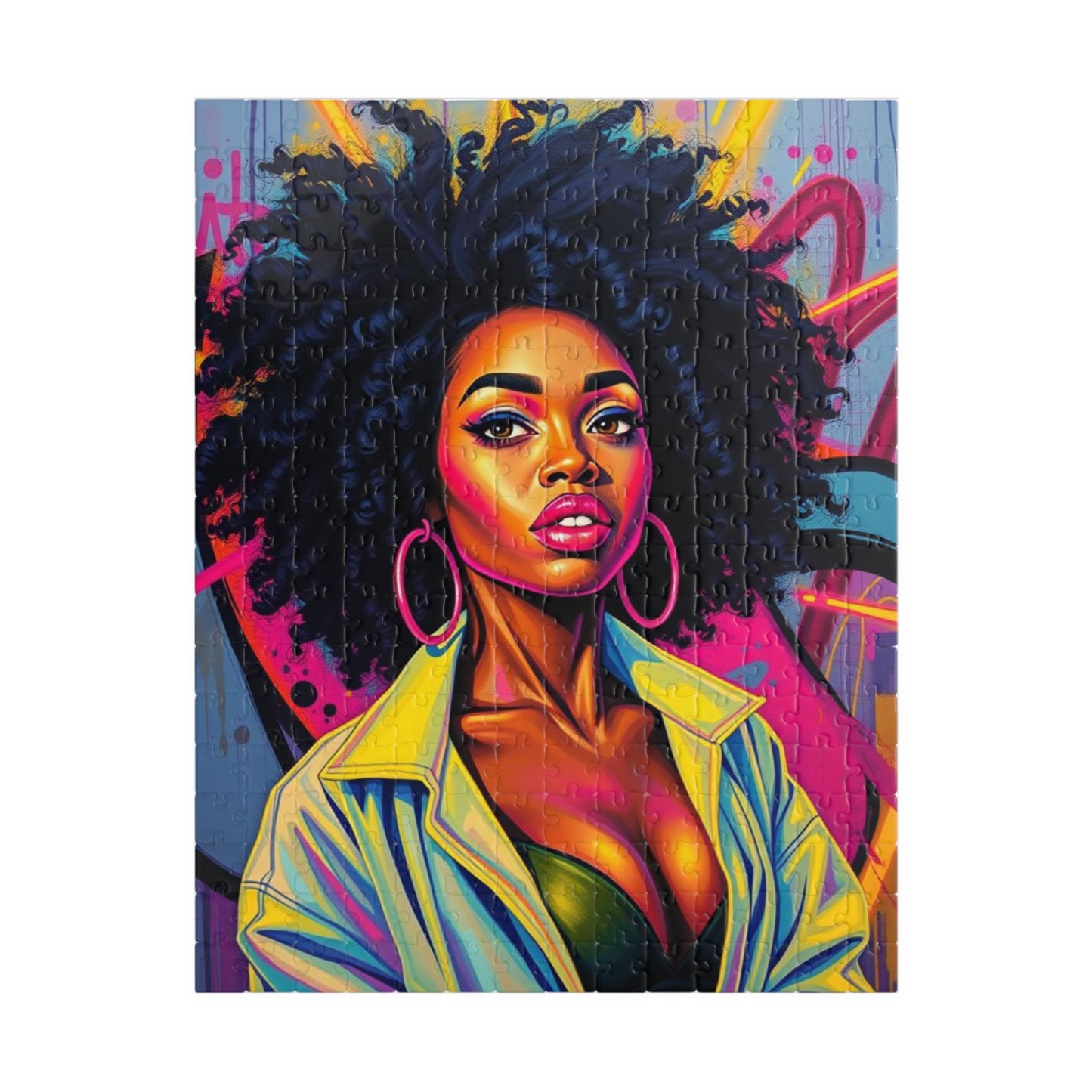 Black Woman Afro Puzzle - Abstract Pop Art Graffiti Background Jigsaw, Afrocentric, Black Art, 110, 252, 520, 1014-piece 252 pcs (Vertical) Puzzle The Puzzle Chest