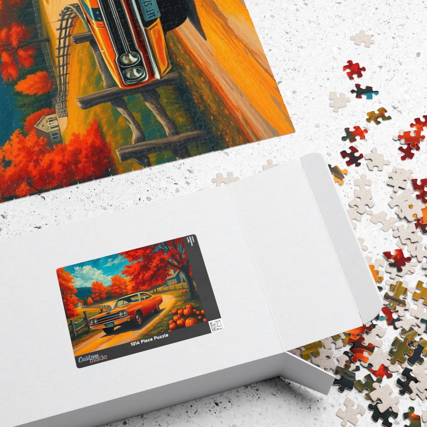 Autumn Vintage Car Puzzle, Orange 1969 Plymouth Road Runner, Retro Auto Jigsaw Game, Relaxing Fall Vibes, Gift for Car Lovers, Solo Fun Puzzle The Puzzle Chest