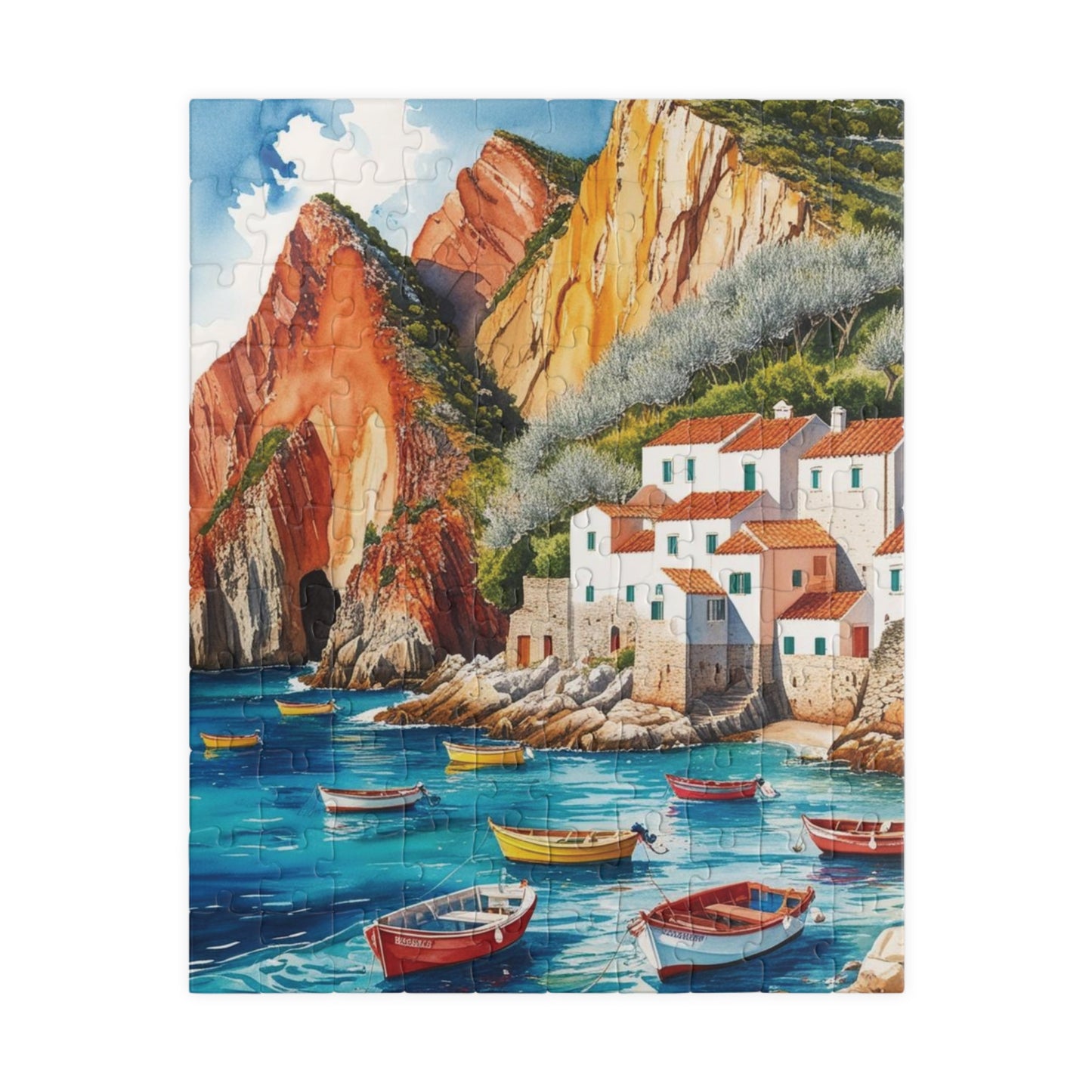 Seaside Landscape Jigsaw Puzzle, Mediterranean Coastline 1000-Piece Game for Family Activity and Bonding, Fishing Village Coastal Puzzle 110 pcs (Vertical) Puzzle The Puzzle Chest