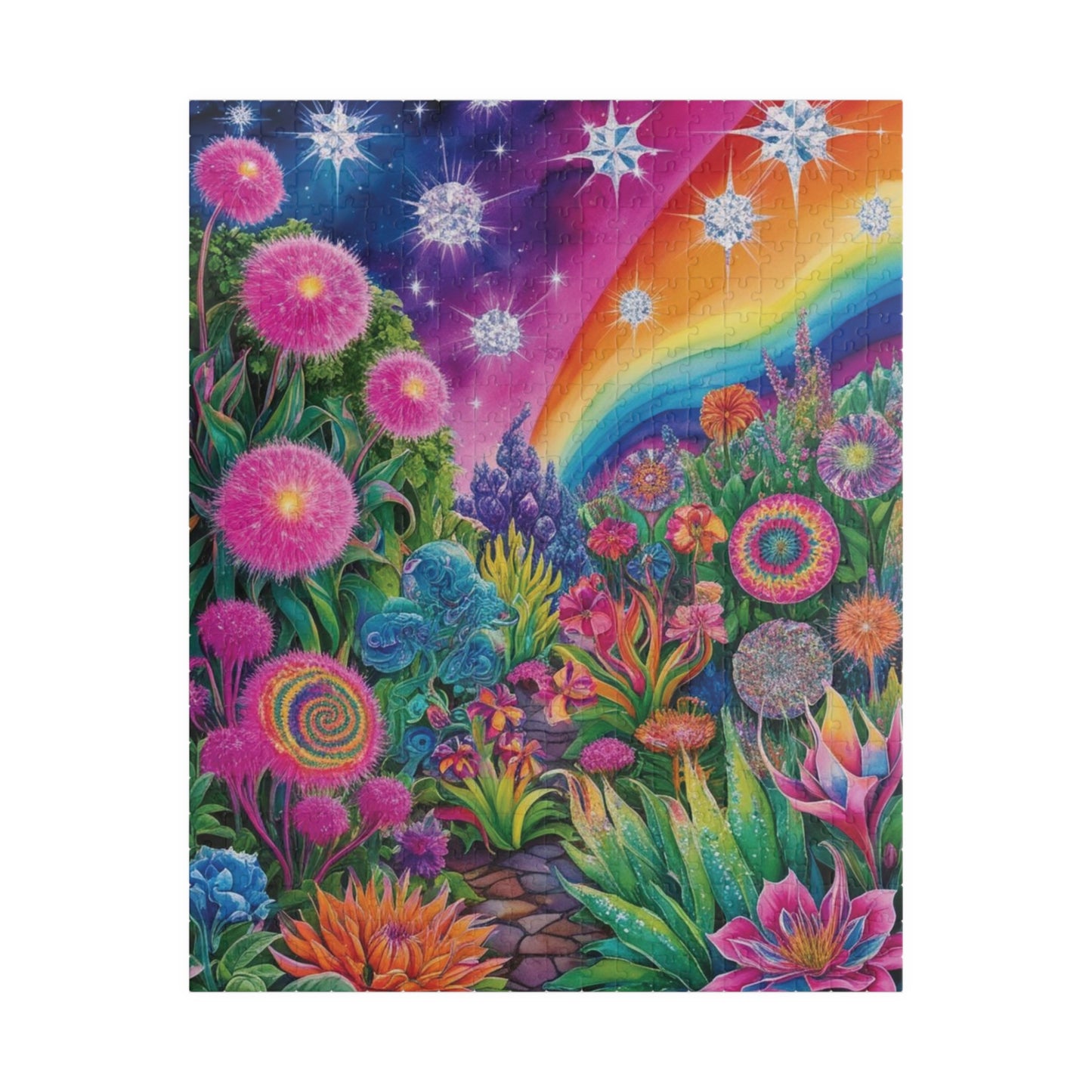 Trippy Flower Puzzle, Dreamy Floral Glowing Garden Theme Jigsaw Game, Challenging Hobby for Adults and Teens, Relaxing Activity, Unique Gift 520 pcs (Vertical) Puzzle The Puzzle Chest