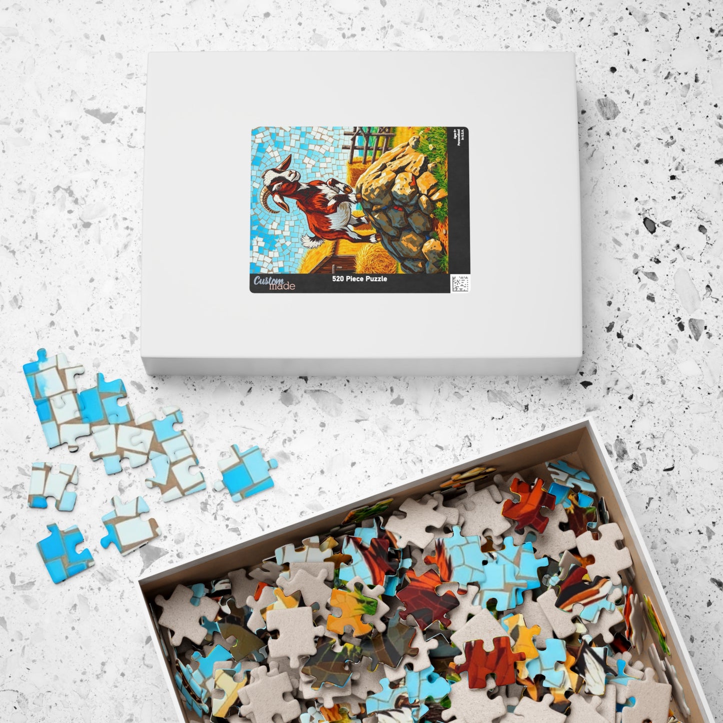 Playful Goat Mosaic Puzzle, Goat on Rocky Hill, Sunny Farm Scene Jigsaw Game for Adults, Family Activity, Mindful Puzzle Lover Gift Puzzle The Puzzle Chest