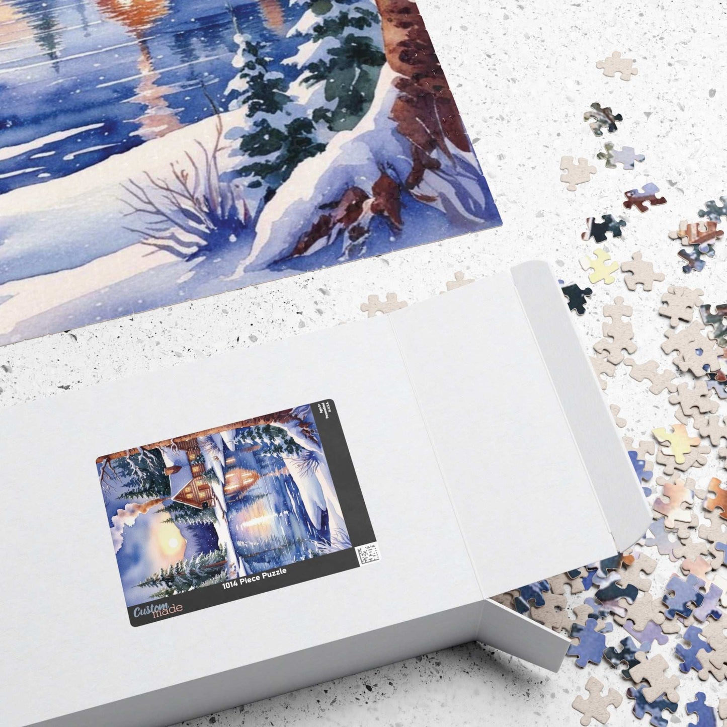 Winter Snowy Landscape Jigsaw Puzzle, Cozy Log Cabin, 110-1014 Piece Puzzle, Watercolor Style, Christmas Gift, Relaxing Activity, Giftable Puzzle The Puzzle Chest
