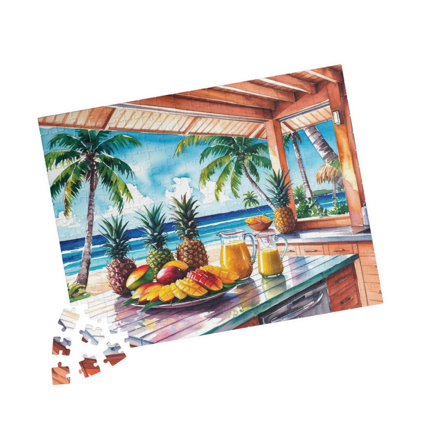 Tropical Island Jigsaw Puzzle, 110, 252, 520, 1014-Piece, Beach Kitchen Scene, Fruit Platter Ocean View Palm Trees, Puzzle Enthusiast Gift Puzzle The Puzzle Chest