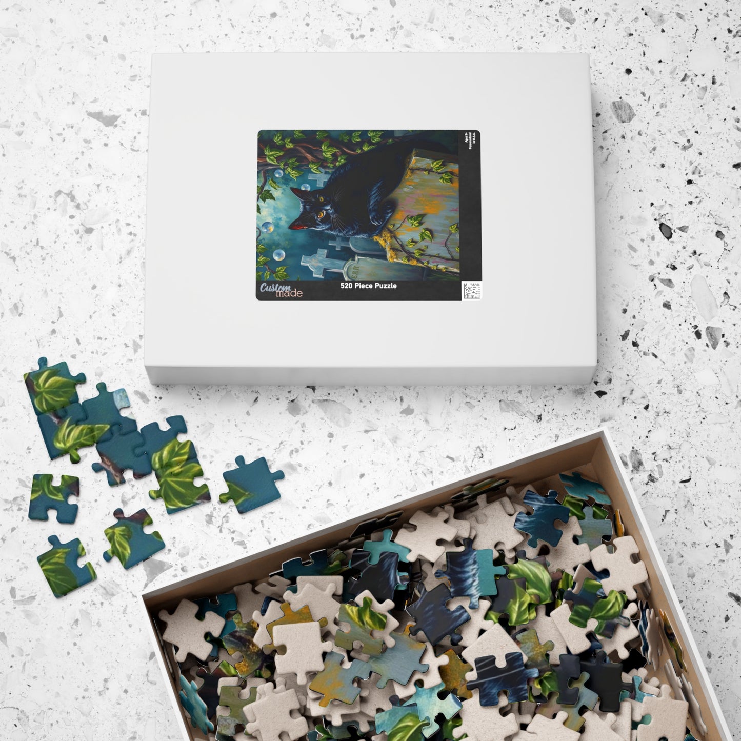 Gothic Puzzle, Black Cat Rests on Moss-Covered Tombstone, Eerie Atmosphere, Halloween Jigsaw Game, Spooky Home Decor, Creepy Cat Lover Gift Puzzle The Puzzle Chest