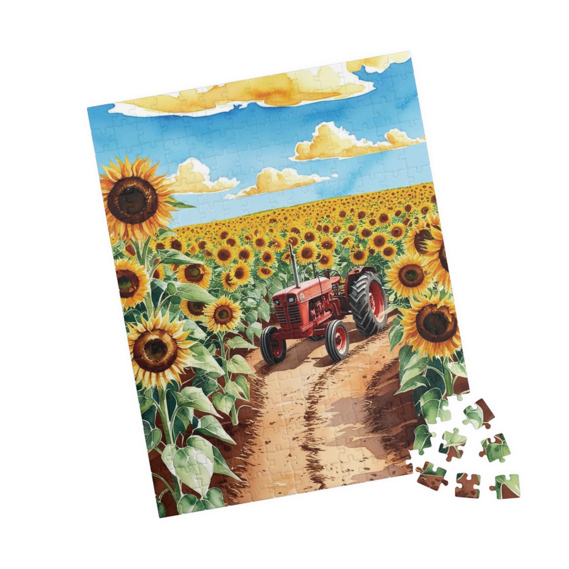 Jigsaw Puzzle, Sunflower Field 1000 Piece, Red Tractor Landscape, Adults DIY Game, Family Activity, Gift for Gardeners Puzzle The Puzzle Chest