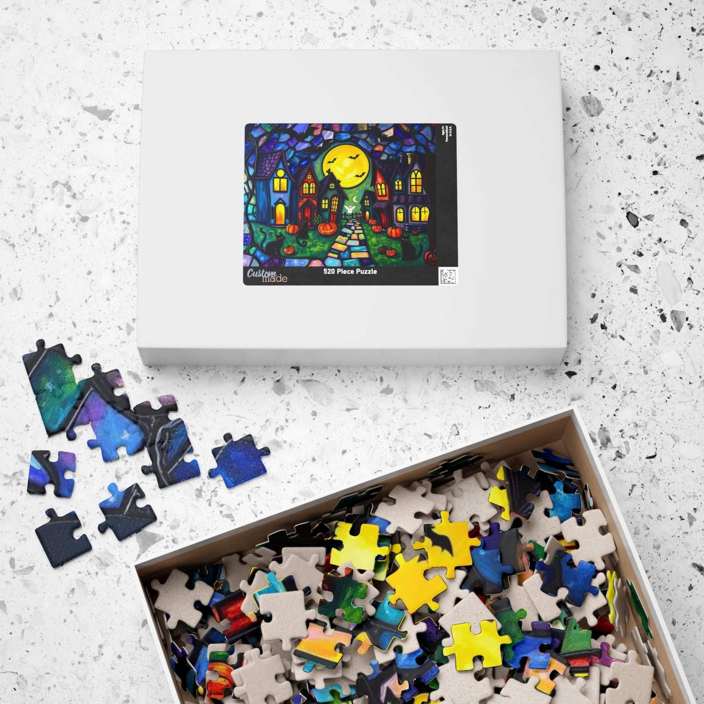 Halloween Puzzle for Adults - Spooky Village Black Cat Scene