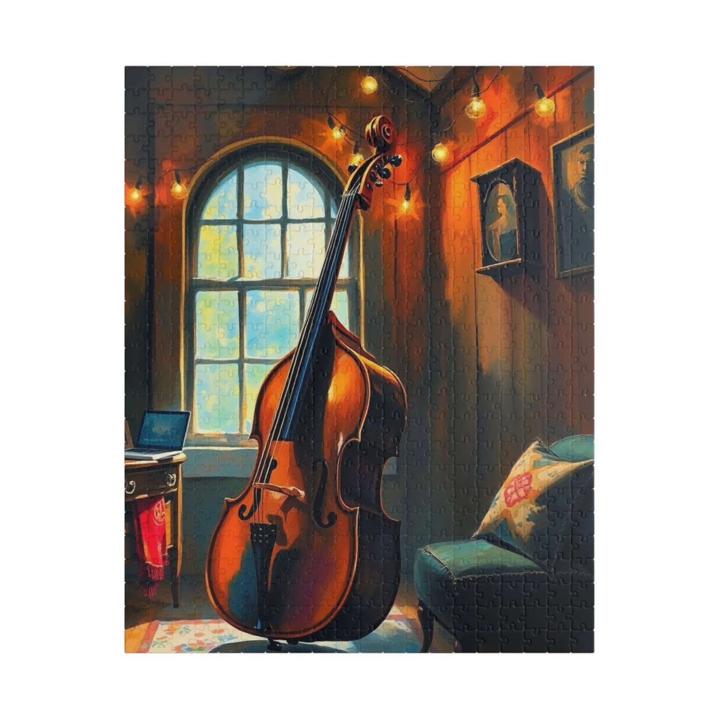Cello and Tea Time Jigsaw Puzzle - Music Instrument Theme, Musical Puzzle Gift for Musician, Music Lover and Teacher, Birthday or Holiday