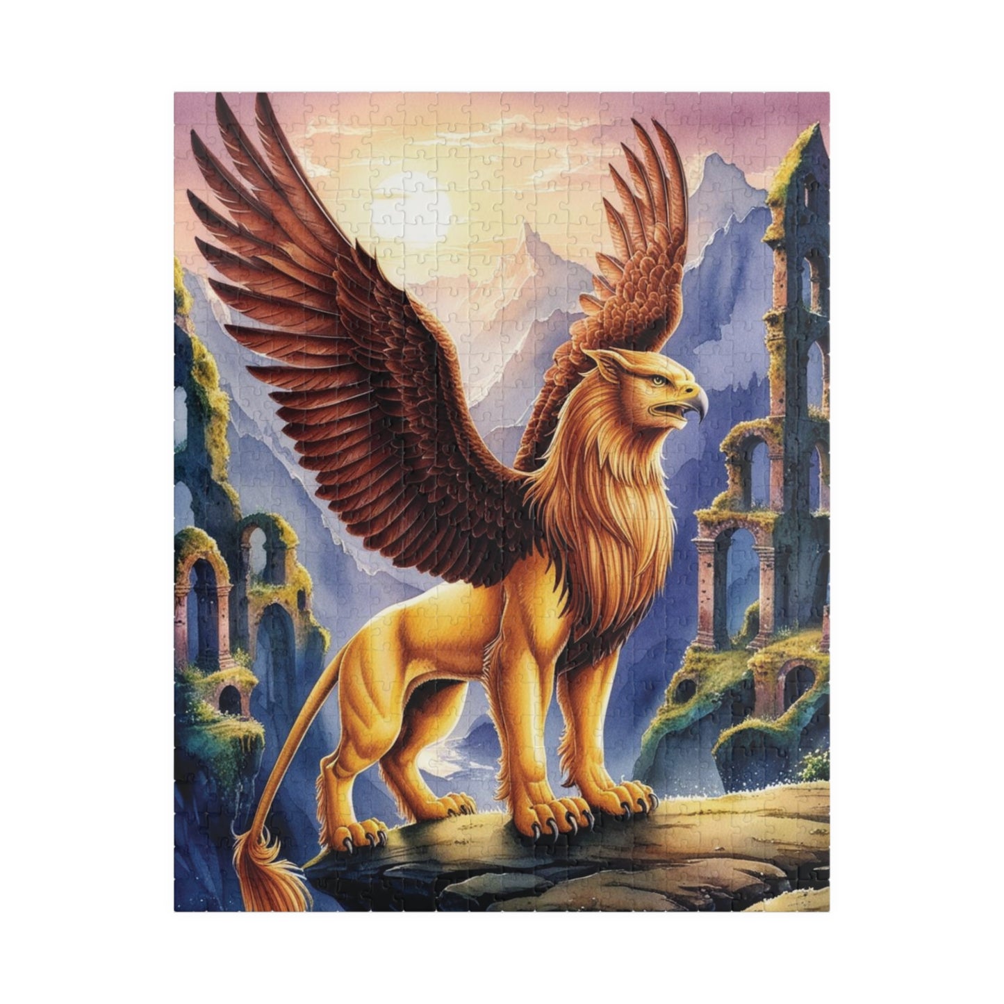 Puzzle, Mythical Griffin Perched on Cliff, Fantasy Jigsaw Game, Ancient Ruins, 520 Piece, Fun Family Activity, Relaxing Hobby, Unique Gift