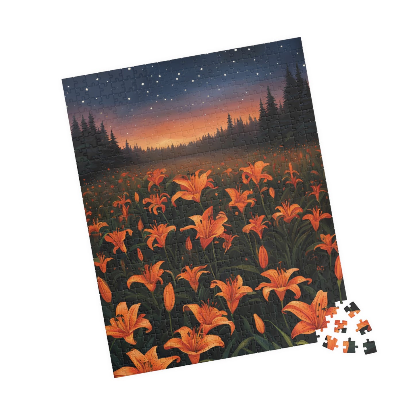 Twilight Tiger Lilies Puzzle, Floral Scene with Starry Sky, Nature-Inspired Jigsaw Game, Ideal Gift for Puzzle Lovers and Art Enthusiasts Puzzle The Puzzle Chest