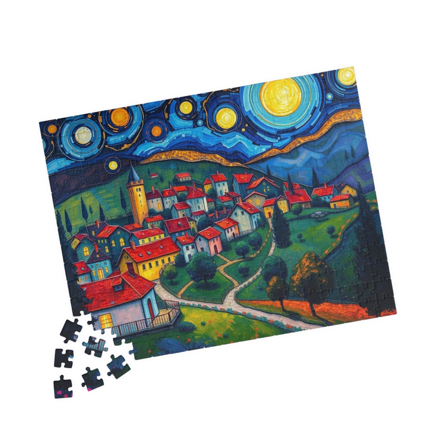 Beautiful Starry Night Village Jigsaw Puzzle Puzzle The Puzzle Chest