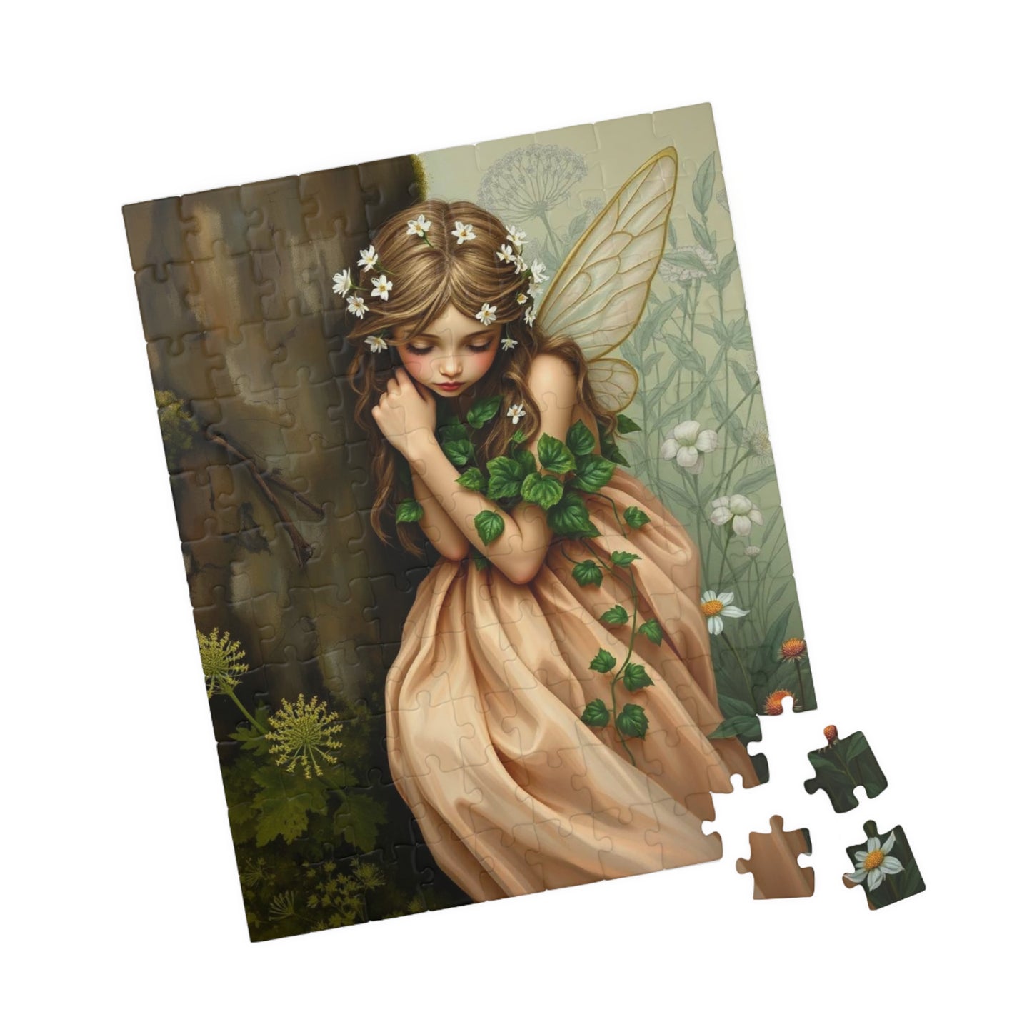 Thoughtful Woodland Fairy Puzzle - Peach Gown, Mossy Tree, Forest Scene, 110-1014 Piece Jigsaw, Gift for Nature Lover, Family Fun Activity 110 pcs (Vertical) Puzzle The Puzzle Chest