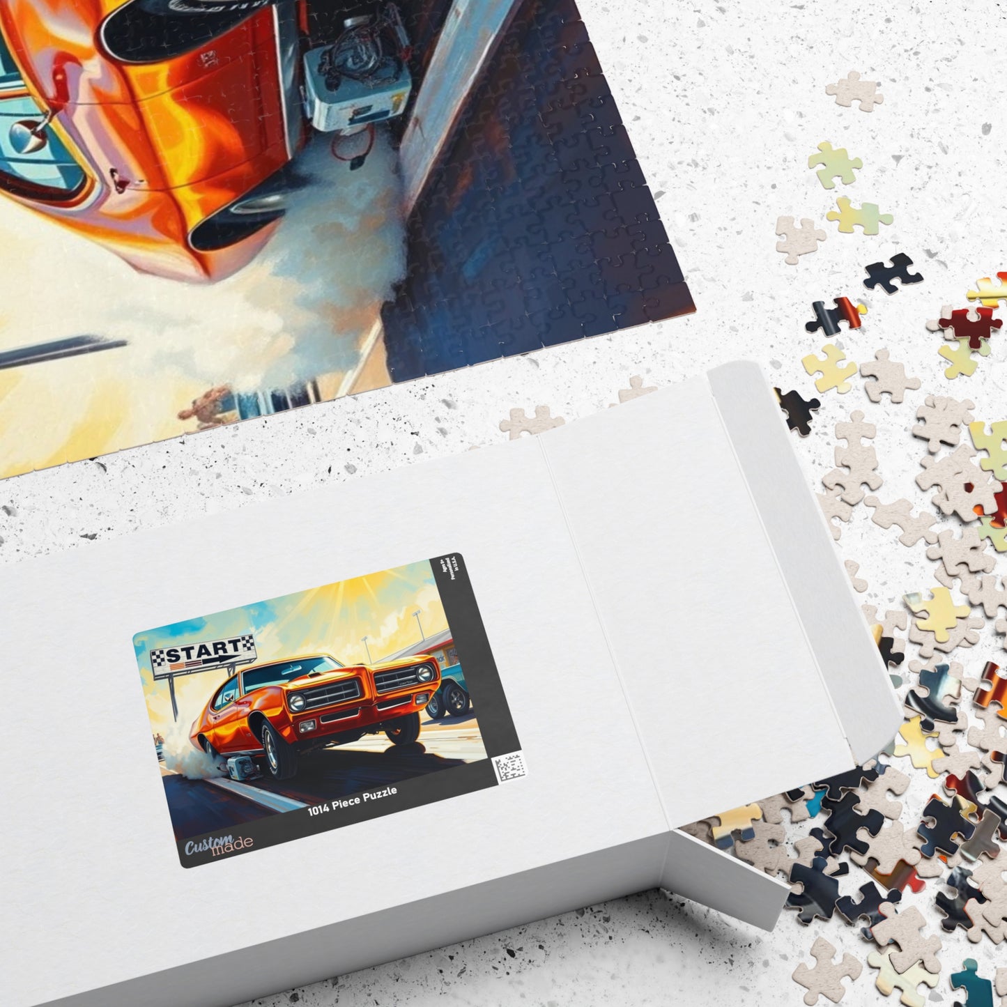 Vintage Muscle Car Puzzle, Classic Metallic Orange 1969 GTO, Drag Race Strip Scene Jigsaw Game for Him Puzzle The Puzzle Chest
