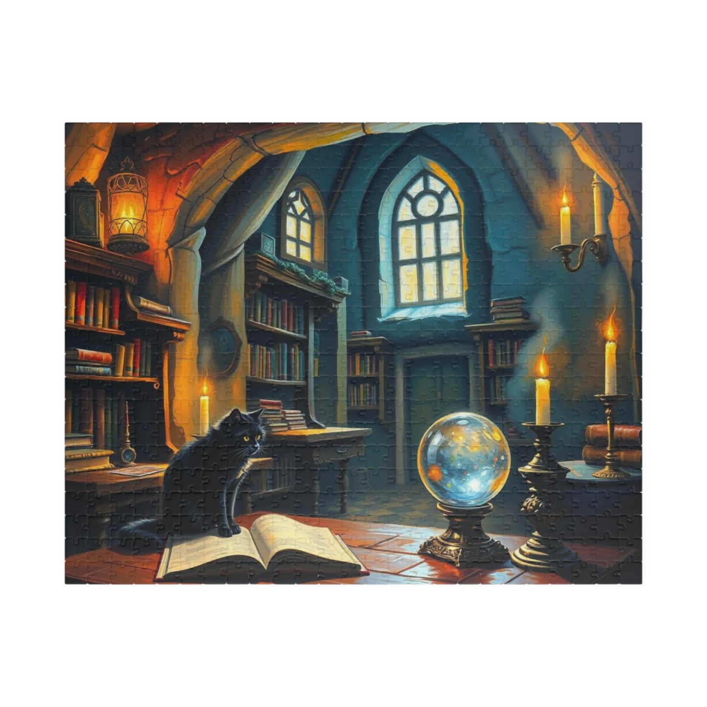 Mystical Library Puzzle, Enchanting Artwork Jigsaw, Cozy Game Night Activity, Cat Lovers Gift 520 pcs (Horizontal) Puzzle The Puzzle Chest