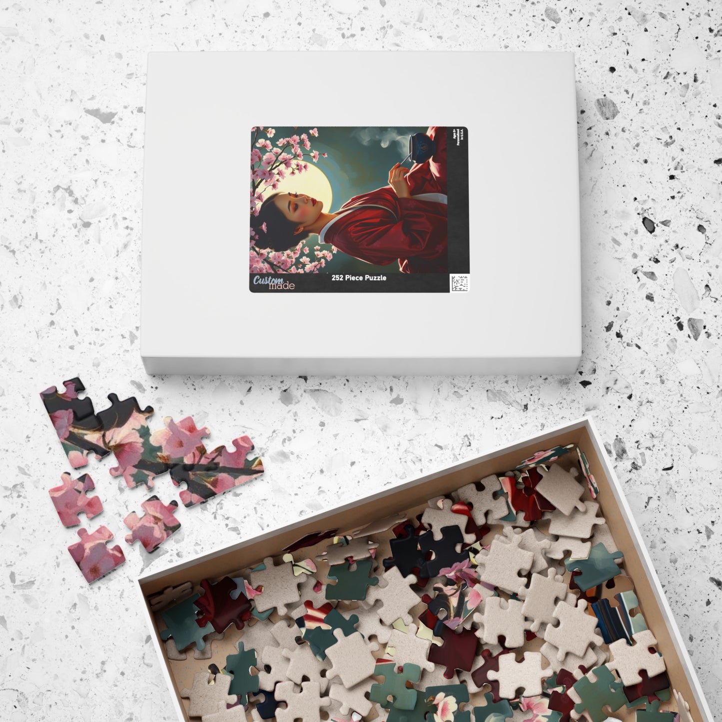 East Asian Cultural Jigsaw Puzzle (110-1014 Piece), Elegant Hanbok-Clad Woman, Traditional Tea Ceremony Under Cherry Blossom Tree, Best Gift Puzzle The Puzzle Chest