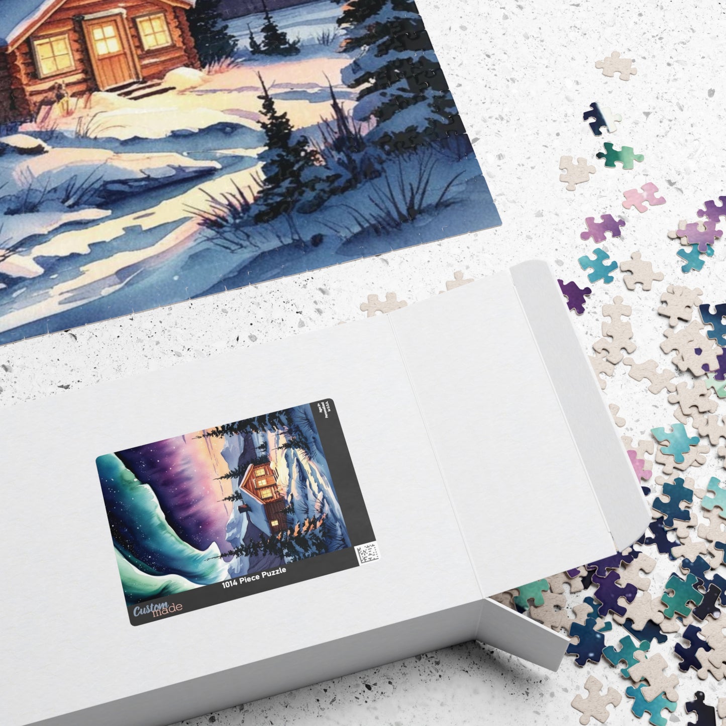 Northern Lights Landscape Puzzle, Aurora Borealis Snowy Cabin Watercolor Jigsaw Game, Hobby, Puzzle Lover Gift, Frameable Art, Relaxation Puzzle The Puzzle Chest