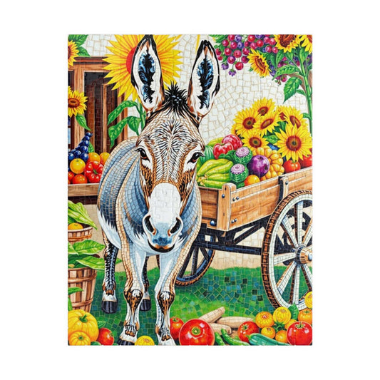 Mosaic Donkey Jigsaw Puzzle, Farm Animal Puzzle with Rustic Cart and Fresh Produce, Countryside Farm Scene for Animal Lovers, Relaxing Fun 252 pcs (Vertical) Puzzle The Puzzle Chest