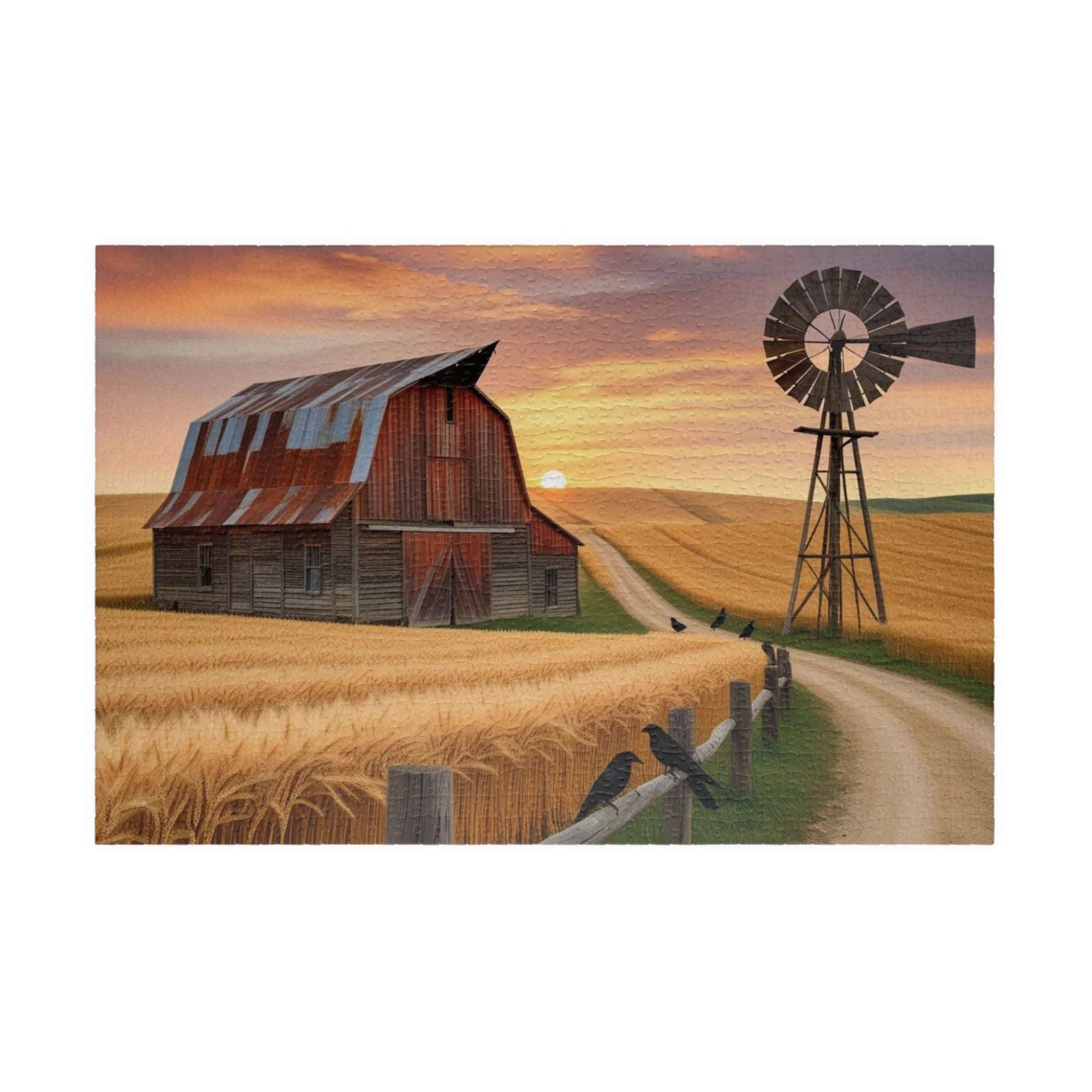 Rustic Farmhouse Puzzle, 110-1014 Piece Fall Landscape Jigsaw Game, Cozy Autumn Home Decor, Family Fun Activity 1014 pcs (Horizontal) Puzzle The Puzzle Chest