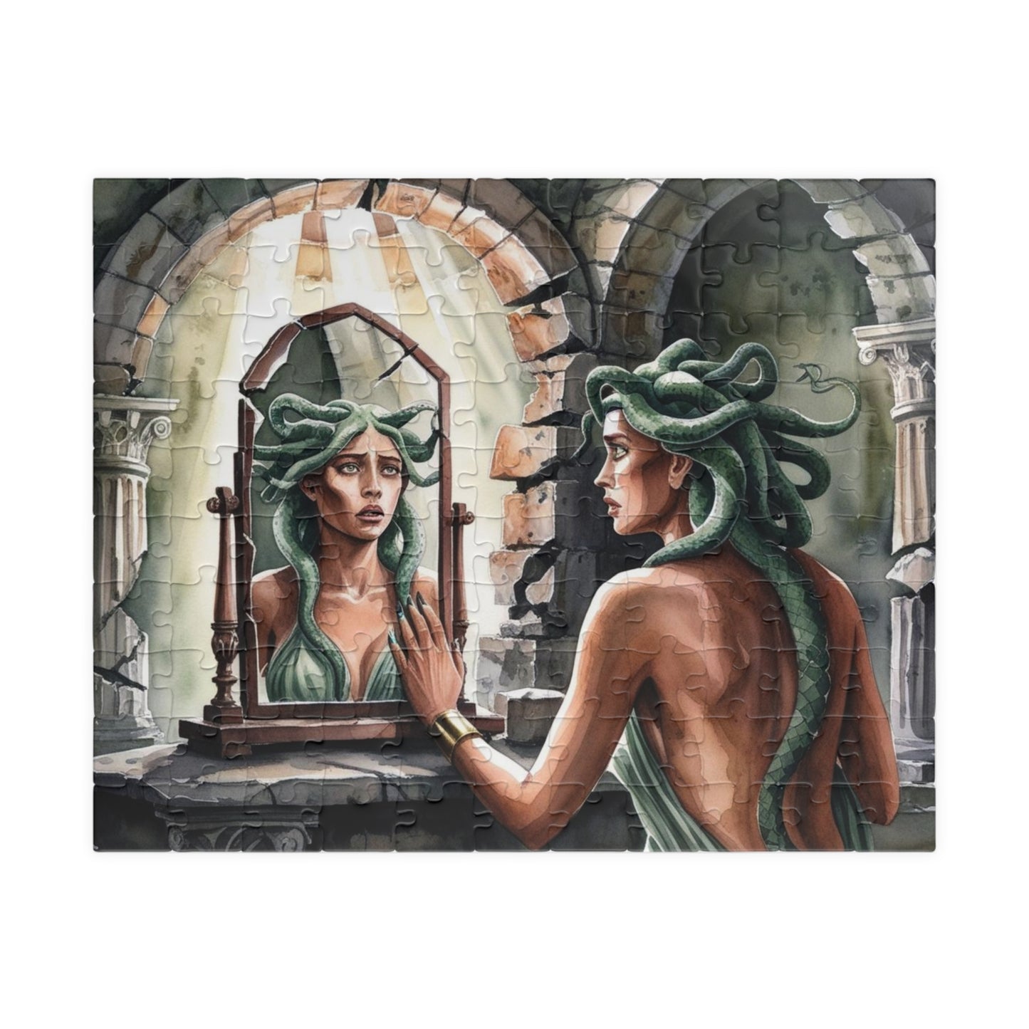 Medusa Stone Lair Jigsaw Puzzle (110, 252, 520, 1014-piece), Greek Mythology Art Game, Mental Challenge Family Activity Entertainment, Hobby 110 pcs (Horizontal) Puzzle The Puzzle Chest