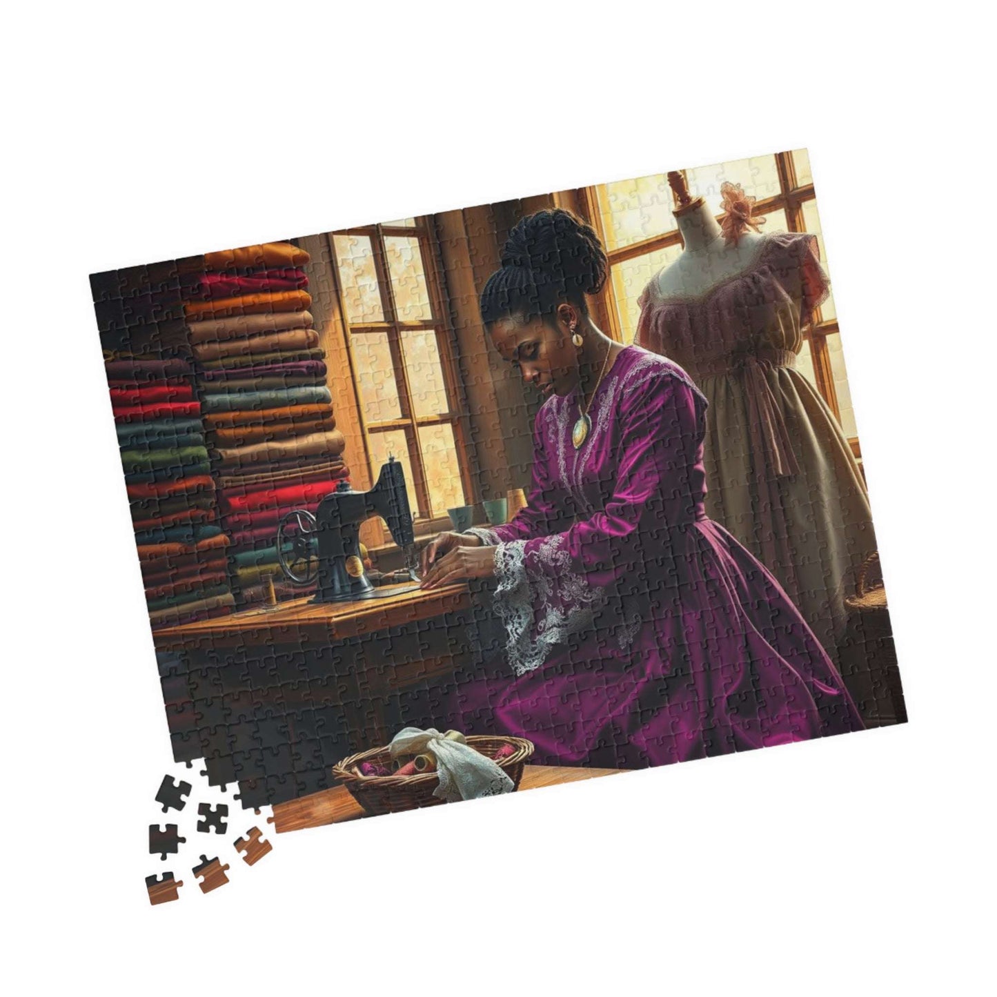 Victorian Black Seamstress Jigsaw Puzzle, Afrocentric Black Woman Art 520 pcs (Horizontal) Puzzle The Puzzle Chest