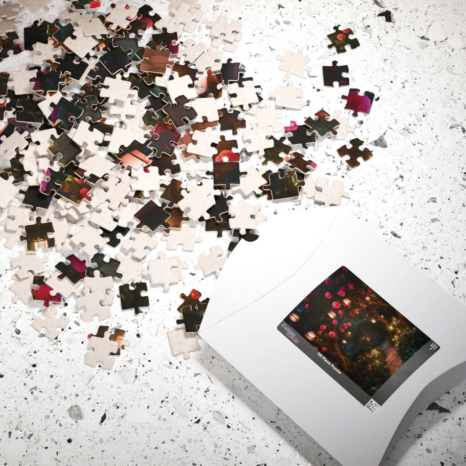 Camellia Flowers Nighttime Puzzle, Tranquil Lantern-Lit Floral Scene, Cozy and Relaxing Jigsaw Game for Adults, Ideal Nature Lover Gift Puzzle The Puzzle Chest