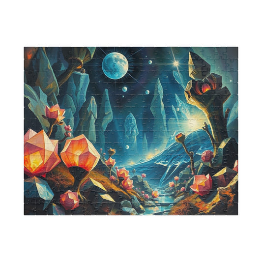 Surreal Biome Jigsaw Puzzle, Luminescent Flora and Geometric Shapes, Brain Teaser, Home Activity, Fantasy Gift Idea for Puzzle Lover, Friend 252 pcs (Horizontal) Puzzle The Puzzle Chest