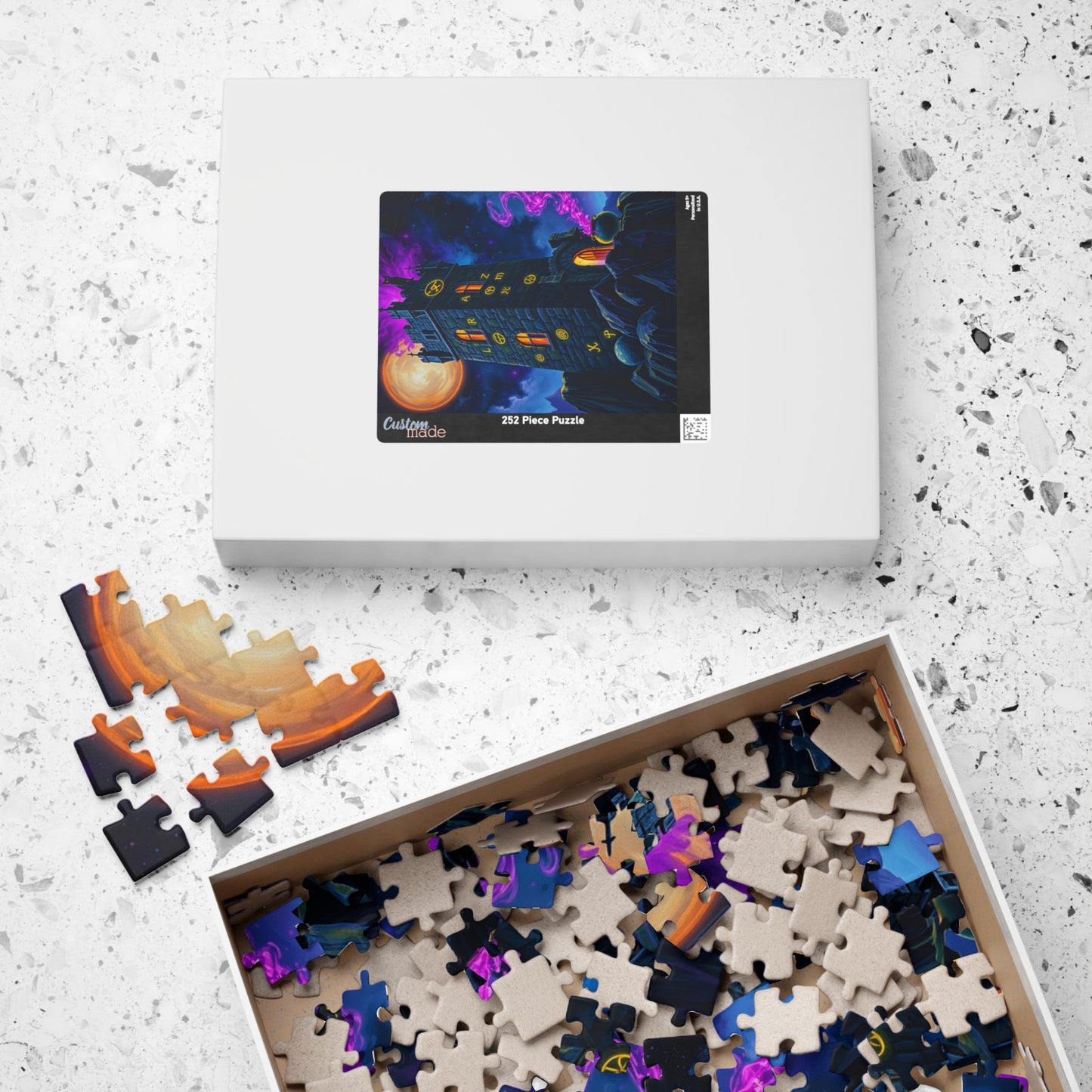 Ethereal Gothic Tower Puzzle, Electric Runes Black Cat Mystical Cauldron and Purple Mist, Magical Symbol Jigsaw Game, Fantasy Art Lover Gift Puzzle The Puzzle Chest