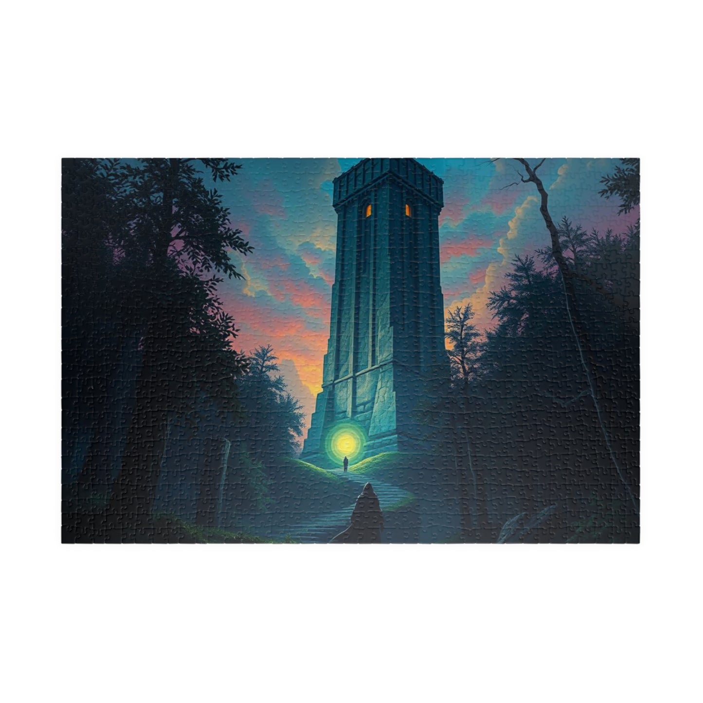 The Seeker Jigsaw Puzzle for Adults - Mystical Tower in Twilight Forest, Gothic Puzzle, Gothic Art Print, Dark Fantasy Gift for Puzzle Lover 1014 pcs (Horizontal) Puzzle The Puzzle Chest