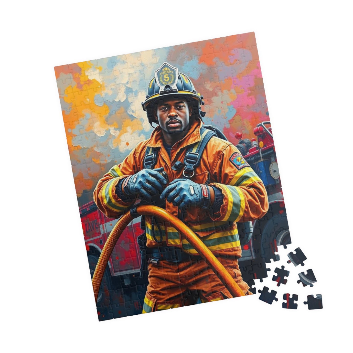 Afrocentric Firefighter Puzzle, African American Man Inspirational Black Art Jigsaw Game, Puzzle Lover Holiday Gift, Family Bonding Activity Puzzle The Puzzle Chest