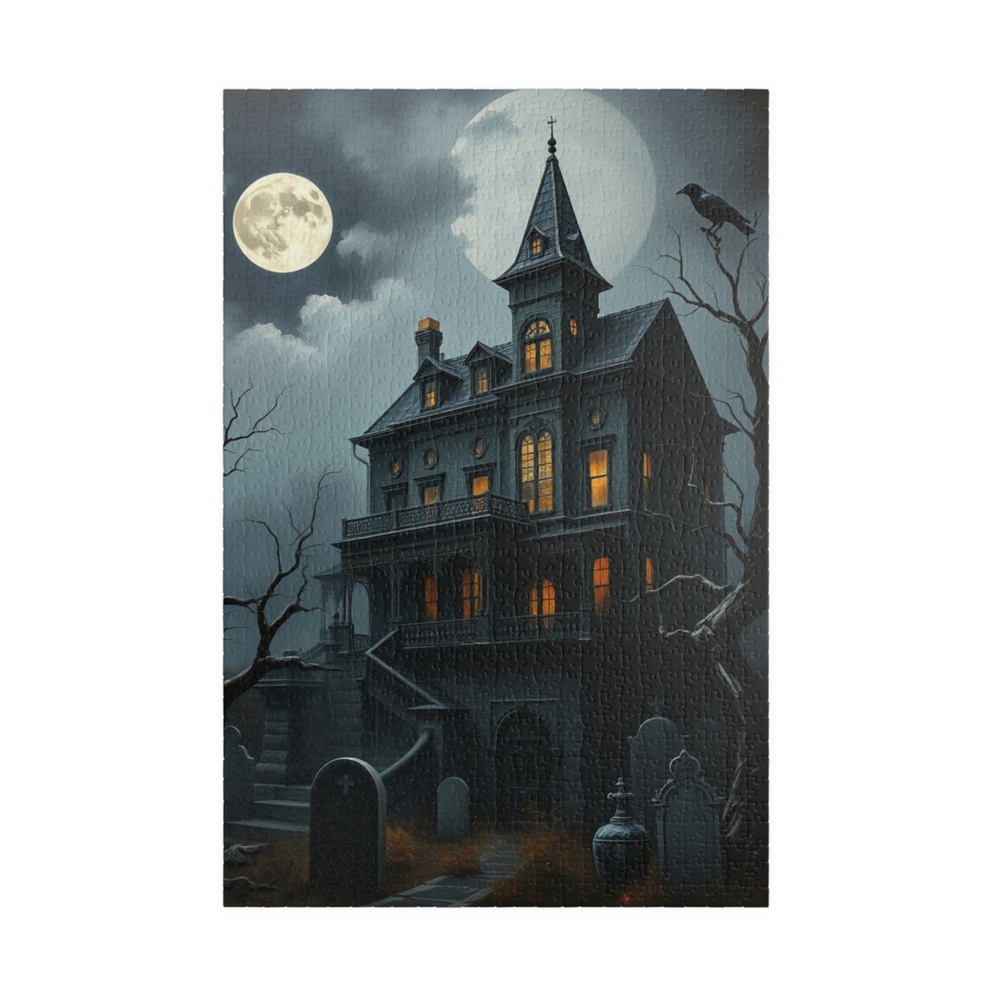 Haunted House Puzzle - 110-1014 Pieces Spooky Night Scene, Halloween Solo Fun Family Game Night, Gothic Art Lover and Puzzle Enthusiast Gift 1014 pcs (Vertical) Puzzle The Puzzle Chest
