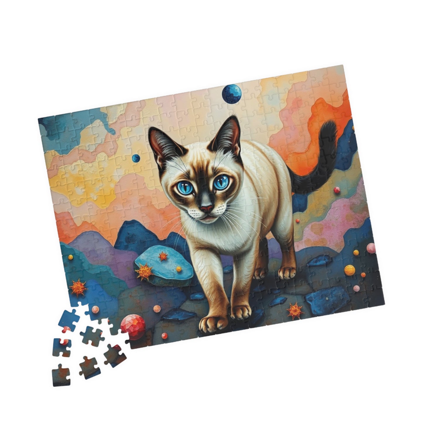 Jigsaw Puzzle, Siamese Cat with Blue Eyes in Dreamlike Landscape, 110 252 520 1014-Piece, Stress Relief, Animal Lover, Family Activity, Gift Puzzle The Puzzle Chest