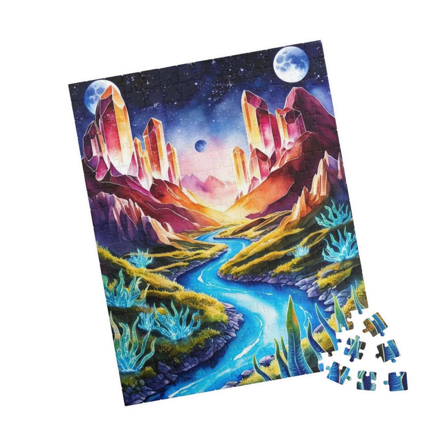 Space Puzzle - Alien Planet Landscape, Crystal Mountains, Blue Rivers, Two Moons, 520-Piece Jigsaw Game, Astronomy Gift, Galaxy Theme Puzzle The Puzzle Chest