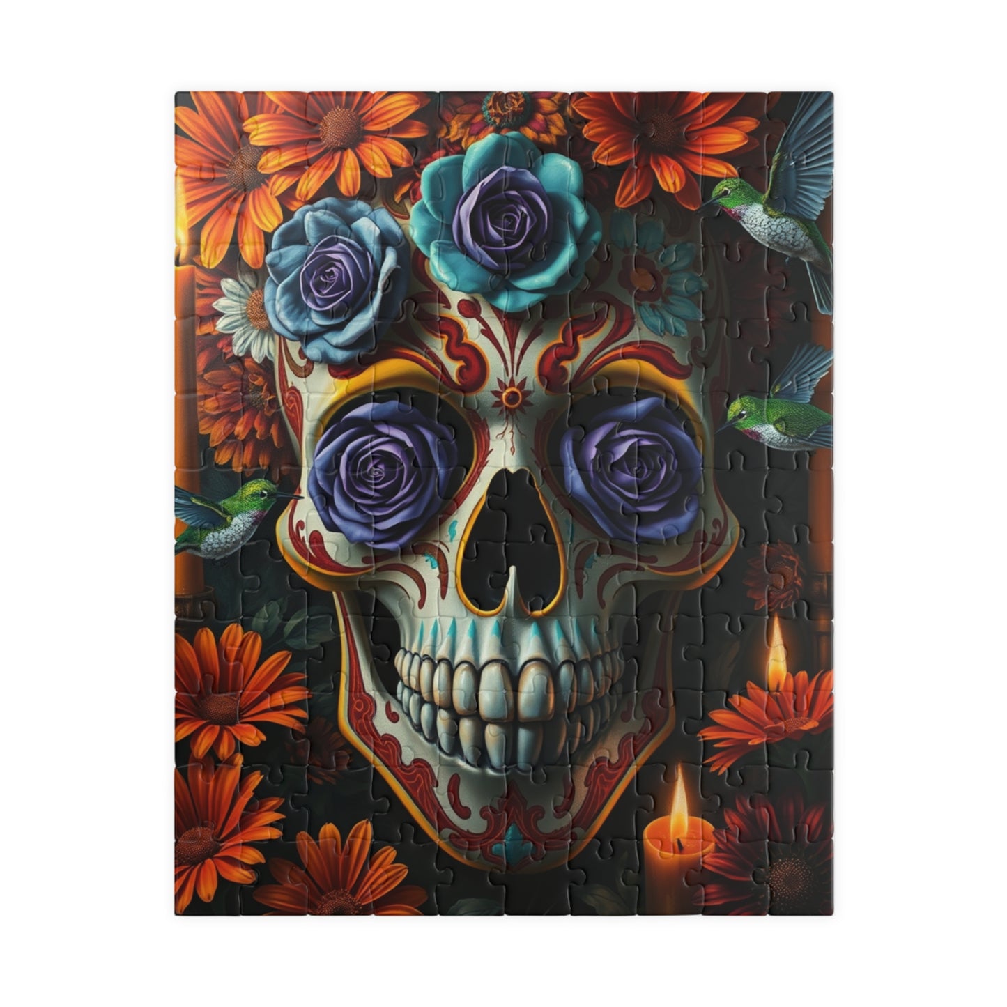 Colorful Skull Puzzle | Day of the Dead Jigsaw Game for Adults, Gift for Puzzle and Gothic Art Lovers, Mental Exercise, Fun Solo Activity 110 pcs (Vertical) Puzzle The Puzzle Chest