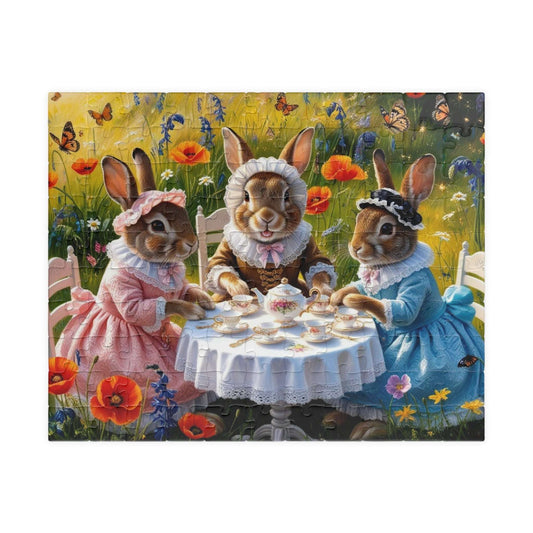 Whimsical Bunny Tea Party Puzzle, 110, 252, 520, 1014-piece Jigsaw Game, Fun Family Activity, Unique Gift for Adults, Spring Easter 110 pcs (Horizontal) Puzzle The Puzzle Chest