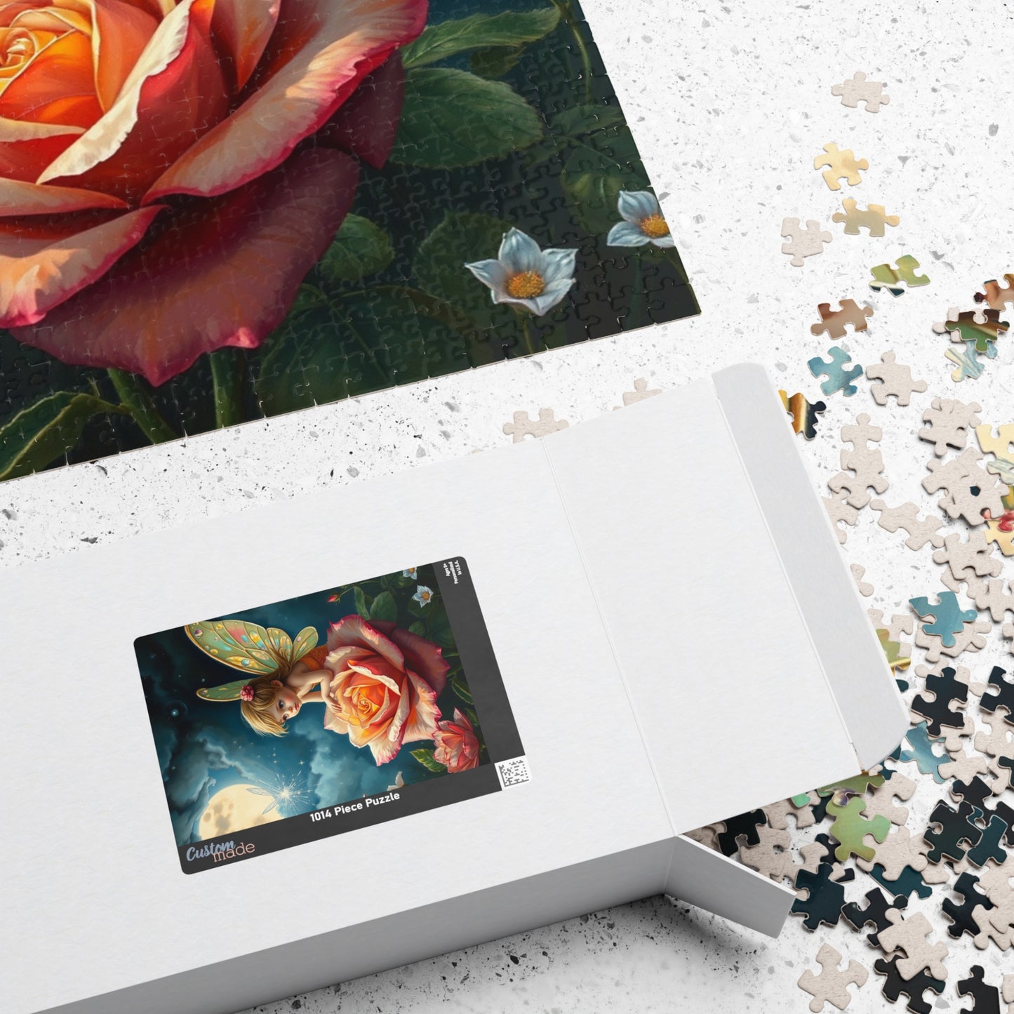 Fairy and Rose Jigsaw Puzzle, Fairy Perched on Dew-Covered Rose in Moonlit Meadow, Brain Teaser, Fun Family Activity, Fantasy Lover Gift Puzzle The Puzzle Chest