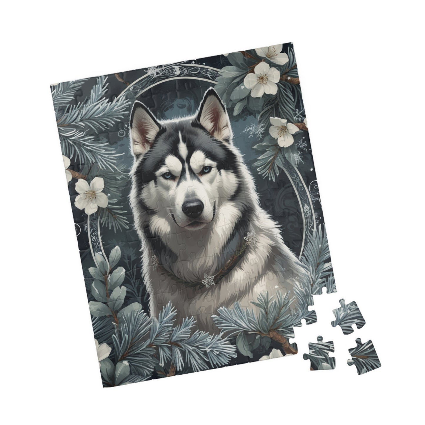 Siberia Husky Vintage Jigsaw Puzzle, Winter Nature-Inspired Dog Theme Puzzle Gift for Art Lover Dog Enthusiast Hobbyist, Fun Family Friendly