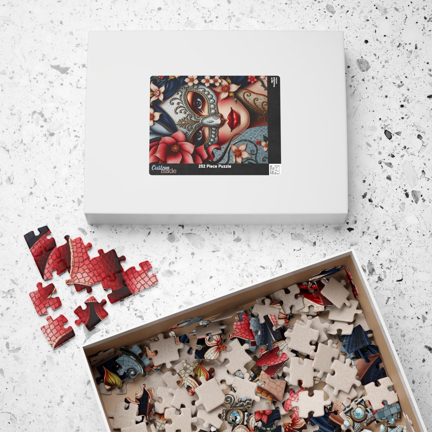 Mosaic Portrait Masked Woman Puzzle - Venetian Style Floral Mask, Stunning Art for Unique Gifts, Game Night, Family Fun Puzzle The Puzzle Chest