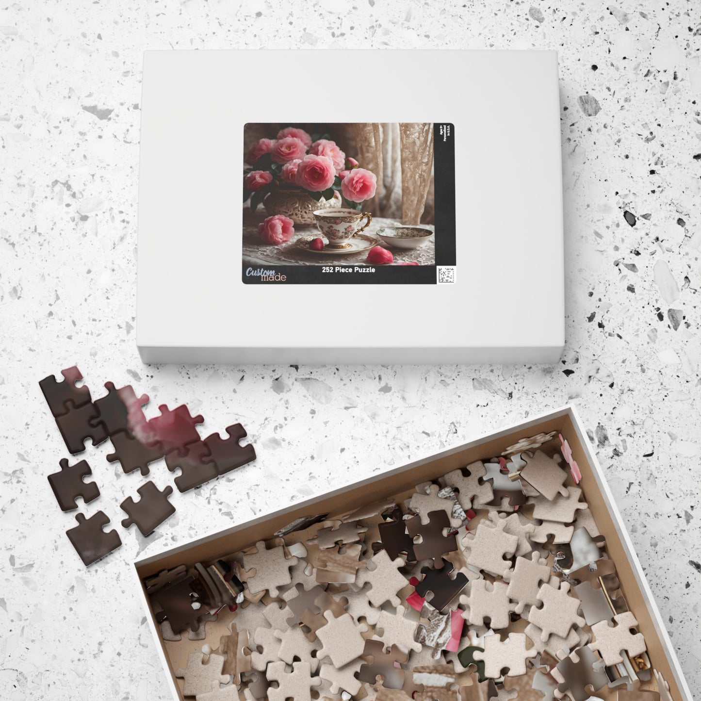Jigsaw Puzzle, Teatime Vintage Image with Teacup and Carnations, Adult Tabletop Game, Brain Teaser, Creative Pastime, Gift for Puzzle Lover Puzzle The Puzzle Chest