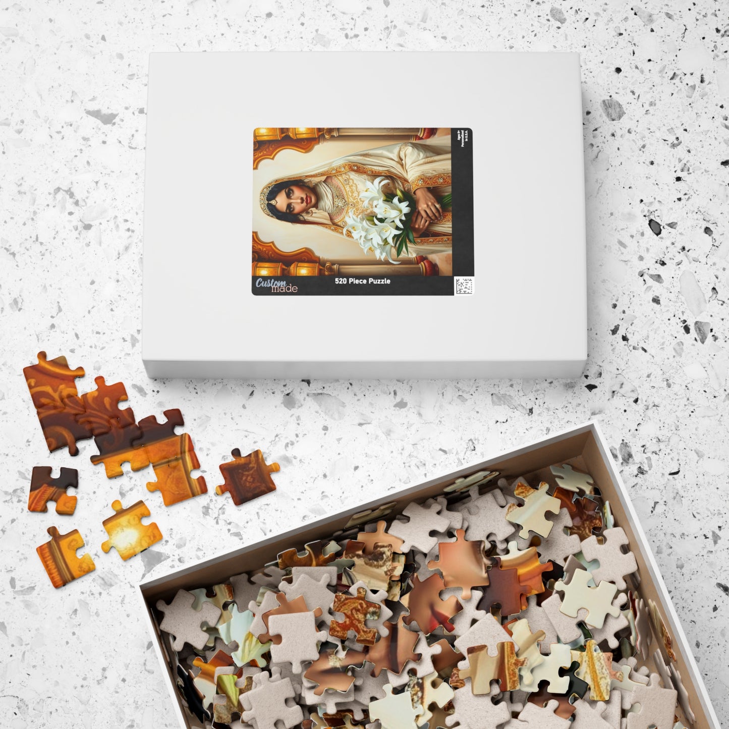 Middle Eastern Bride Puzzle with Gold Ivory Kaftan and Lanterns, Family Friendly Wedding Jigsaw Game, Mindful Activity, Puzzle Lover Gift Puzzle The Puzzle Chest