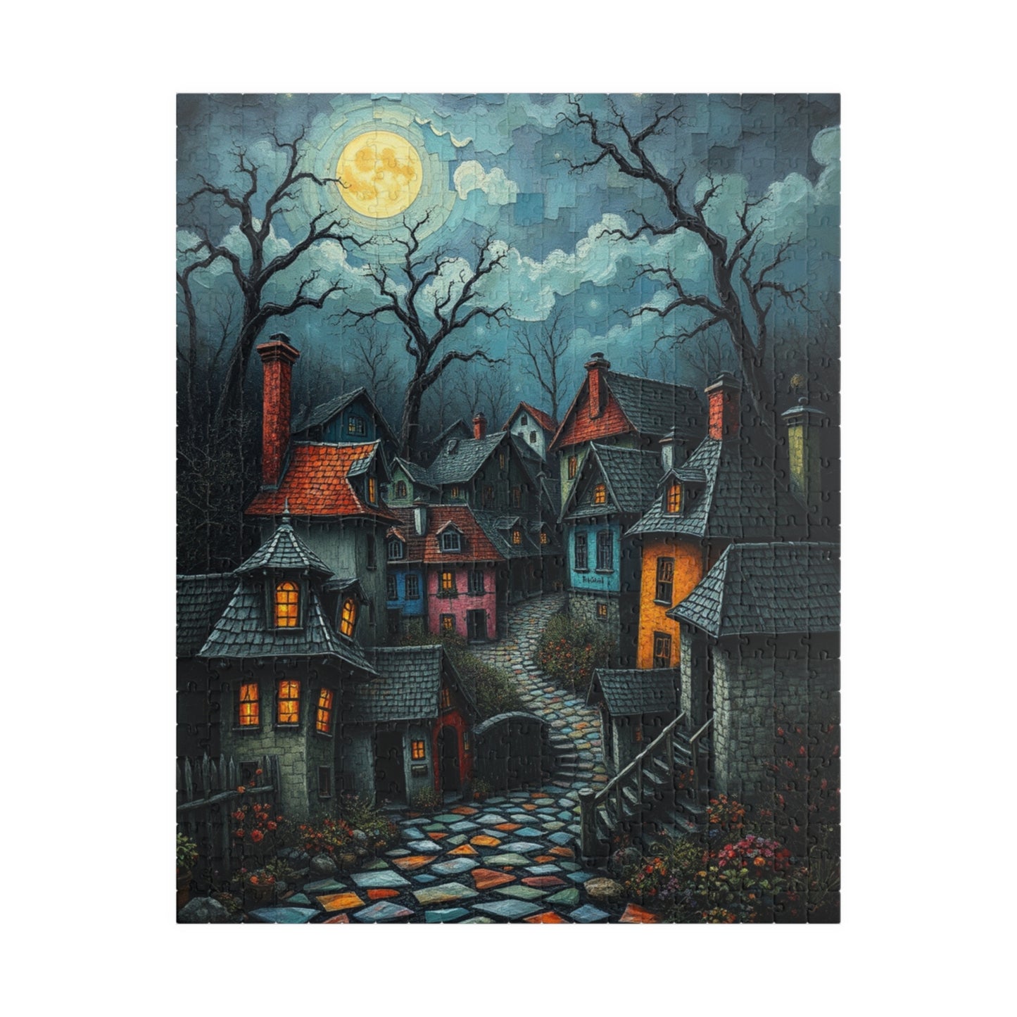 Mystical Night Village Puzzle: Enchanting Town Jigsaw Game, Perfect for Cozy Evenings, Family Fun, Halloween Decor, Gift Ideas 520 pcs (Vertical) The Puzzle Chest