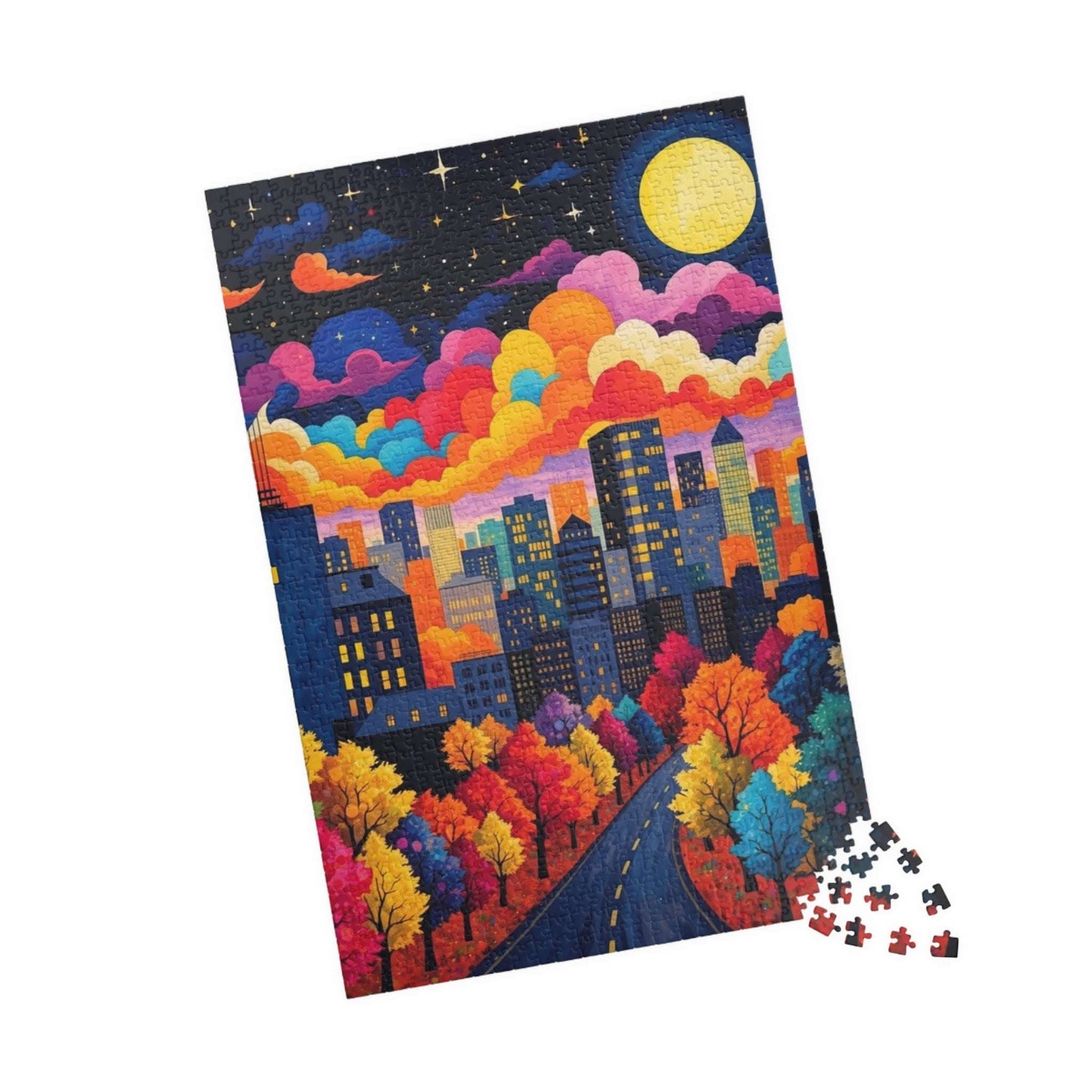 Vibrant Cityscape Puzzle - Night Sky, 110-1014 Piece Jigsaw, Family Activity, Gift for Puzzle Lovers, Art Decor 1014 pcs (Vertical) Puzzle The Puzzle Chest