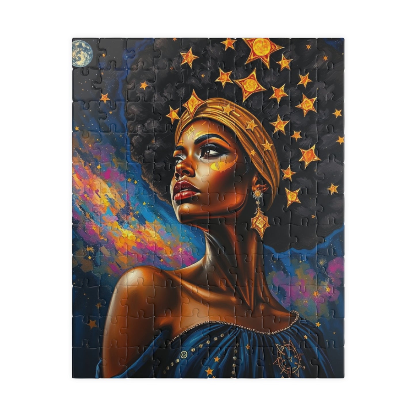 Regal Black Woman Puzzle, Afro Art Jigsaw Game for Adults and Teens, African American Puzzle Lover Gift, Family or Solo Home Entertainment 110 pcs (Vertical) Puzzle The Puzzle Chest