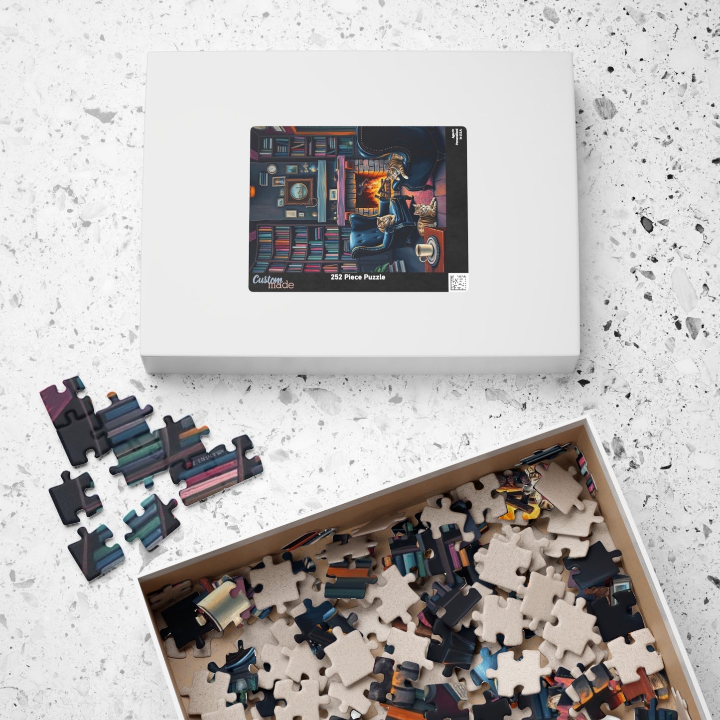 Cozy Cat-Themed Reading Room Puzzle - Home Library Jigsaw Game Perfect for Cat Lovers, Family Fun, Bookish Gift Idea, Quiet Leisure Activity