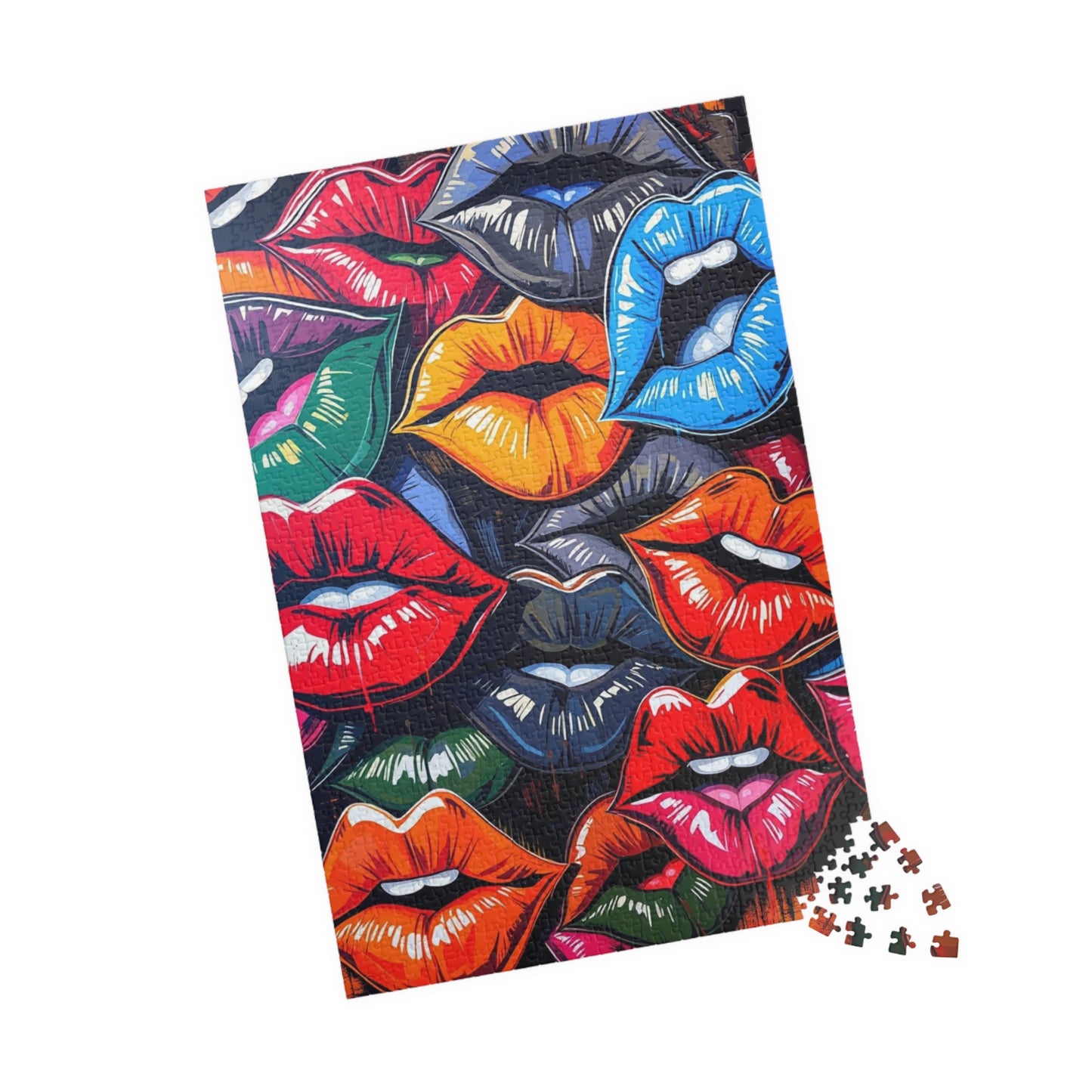 Colorful Lips Jigsaw Puzzle, Lipstick Kisses Collage, Fun Activity, Creative Hobby, Gift for Puzzle Lovers Art Enthusiast, Brain Teaser Game Puzzle The Puzzle Chest