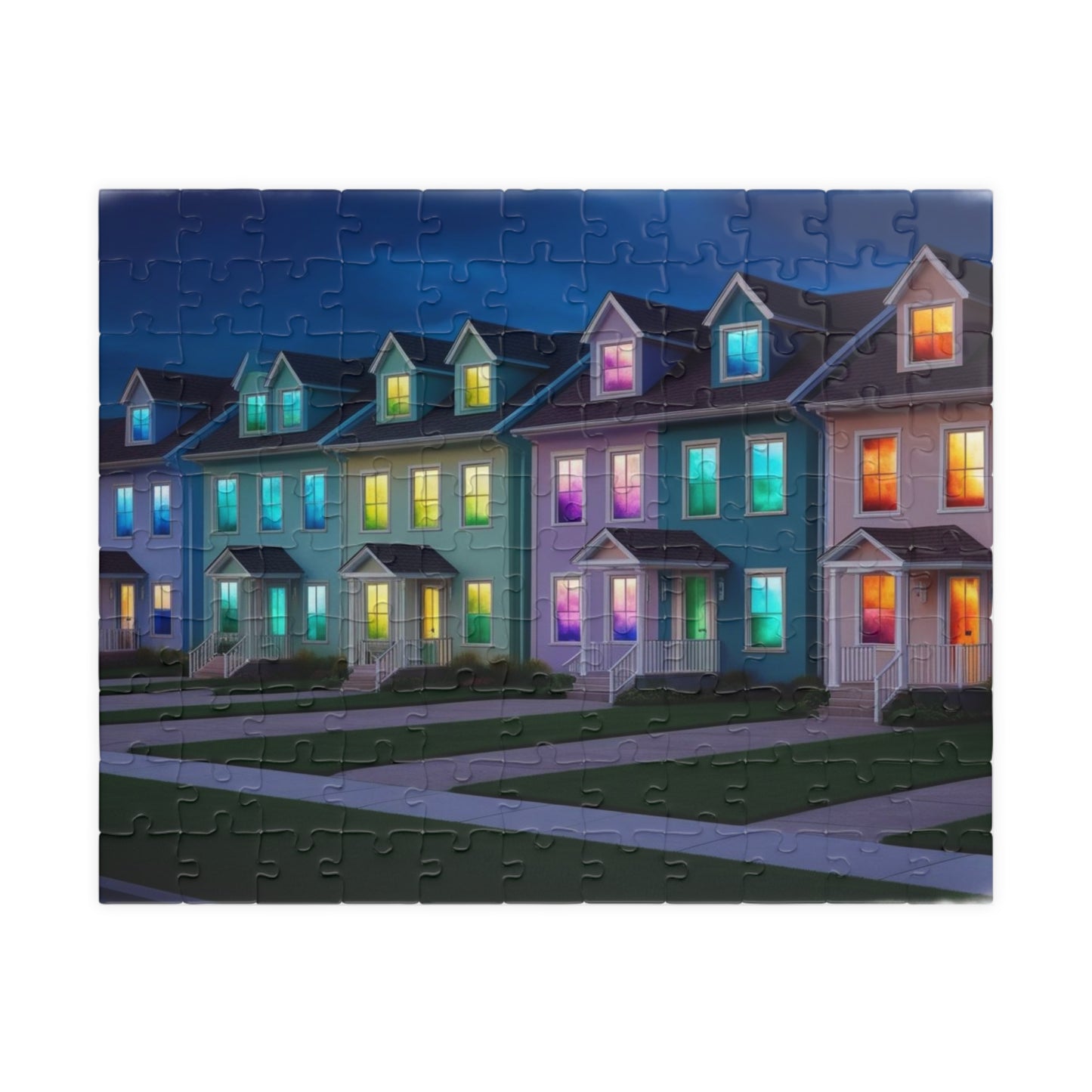 Jigsaw Puzzle, Fantasy Weirdcore Surreal Suburban Neighborhood with Glowing Windows, 110 252 520 1014-piece, Home Decor Game Activity Gift, 110 pcs (Horizontal) Puzzle The Puzzle Chest