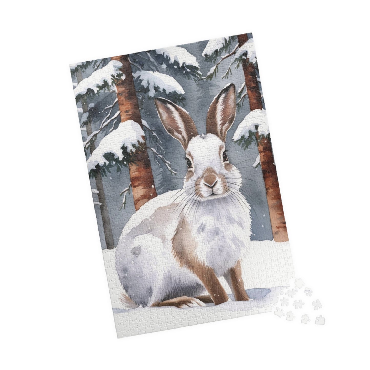 Snowshoe Rabbit Jigsaw Puzzle, Winter Landscape, Wildlife, Animal Puzzle, Winter Scene, Camouflage Puzzle, Snowy Rabbit Puzzle