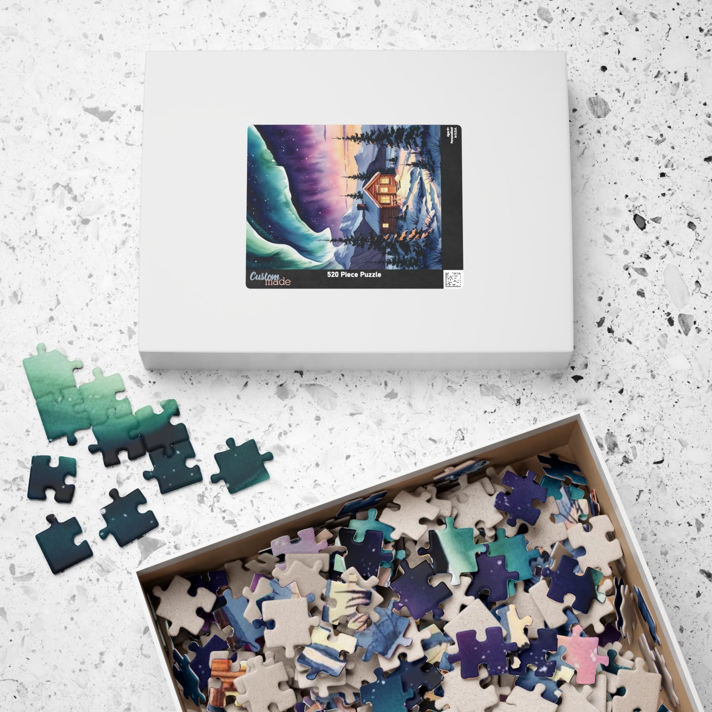Northern Lights Landscape Puzzle, Aurora Borealis Snowy Cabin Watercolor Jigsaw Game, Hobby, Puzzle Lover Gift, Frameable Art, Relaxation Puzzle The Puzzle Chest