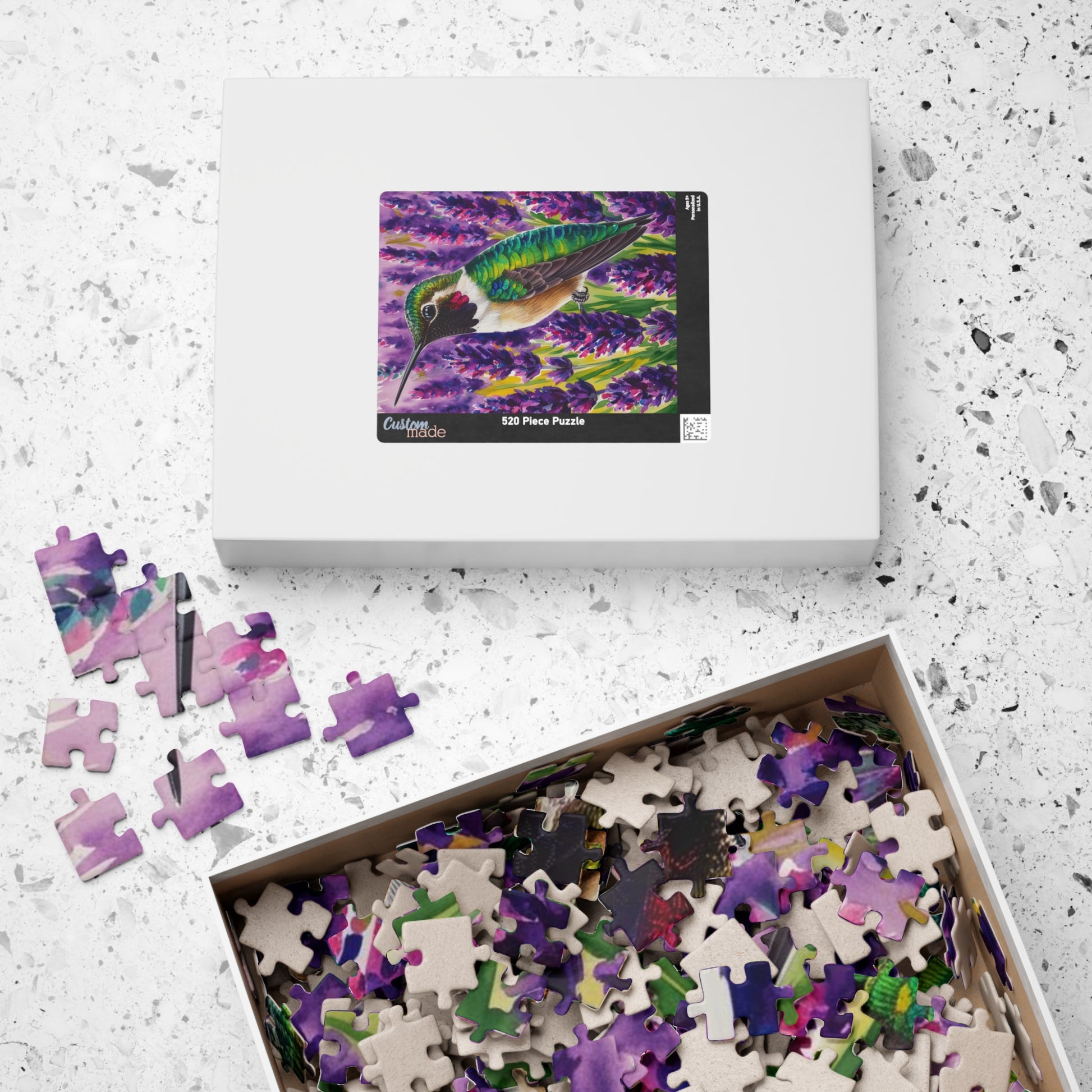 Bird and Flower Puzzle, Hummingbird Feathers and Lavender Field Jigsaw Game, Mind Challenge, Relaxation Activity for Animal Lover, Hobbyist Puzzle The Puzzle Chest