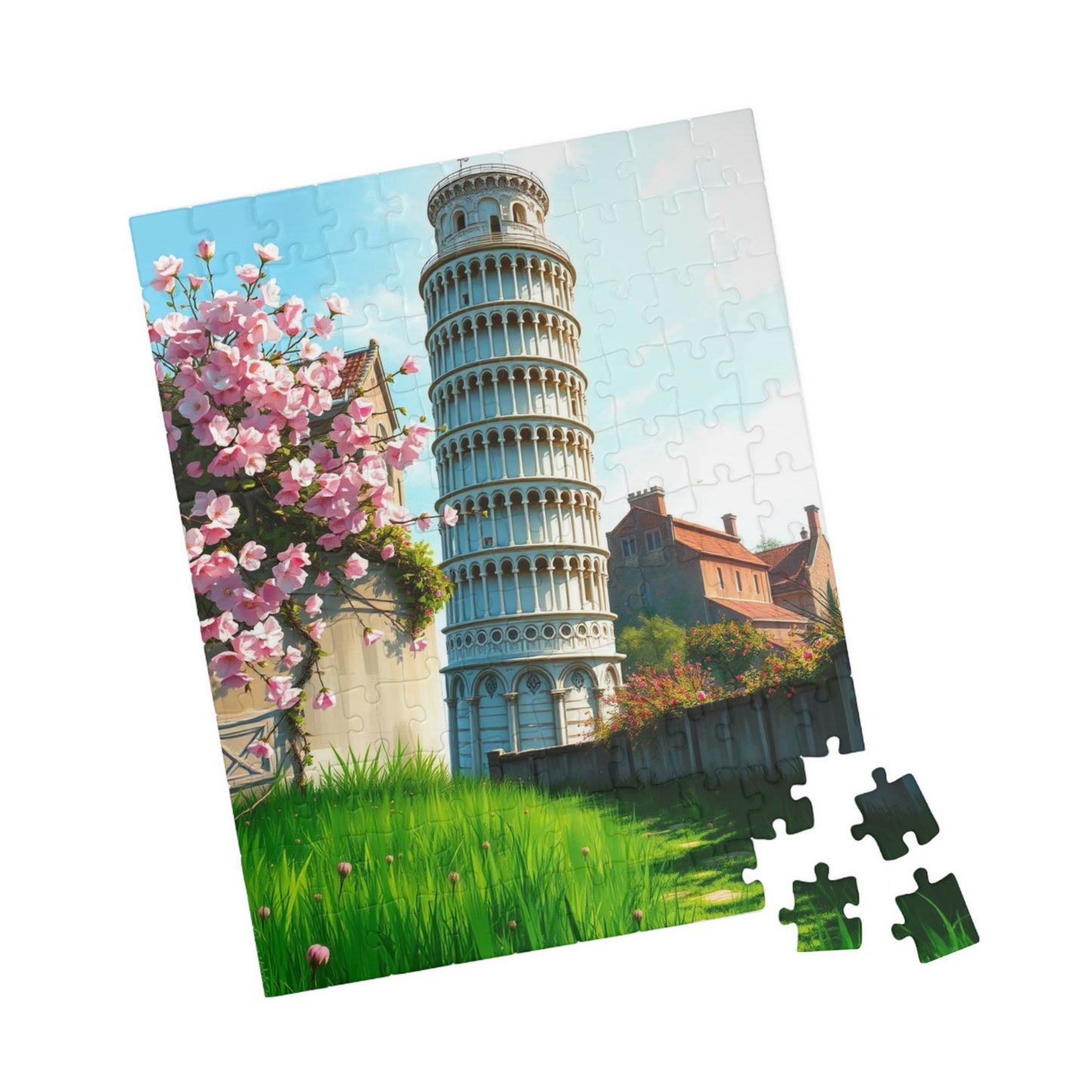 Leaning Tower of Pisa Puzzle, Famous Landmark Cherry Blossoms 110-1014 Piece Jigsaw Game, Spring Scene Tuscany Italy, Family Activity, Hobby Puzzle The Puzzle Chest